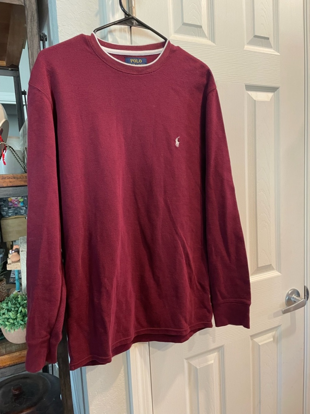 Polo Ralph Lauren Men’s Lg waffle knit Burgundy Long sleeve thermal pony Shirt